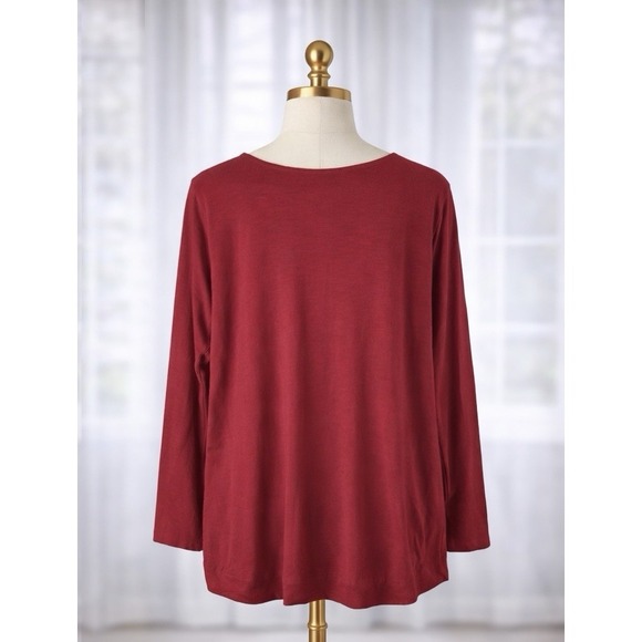 J Jill Red Knit Popover Top Tunic Cotton Stretch V-Neck Pockets Round Hem XL - Picture 2 of 11